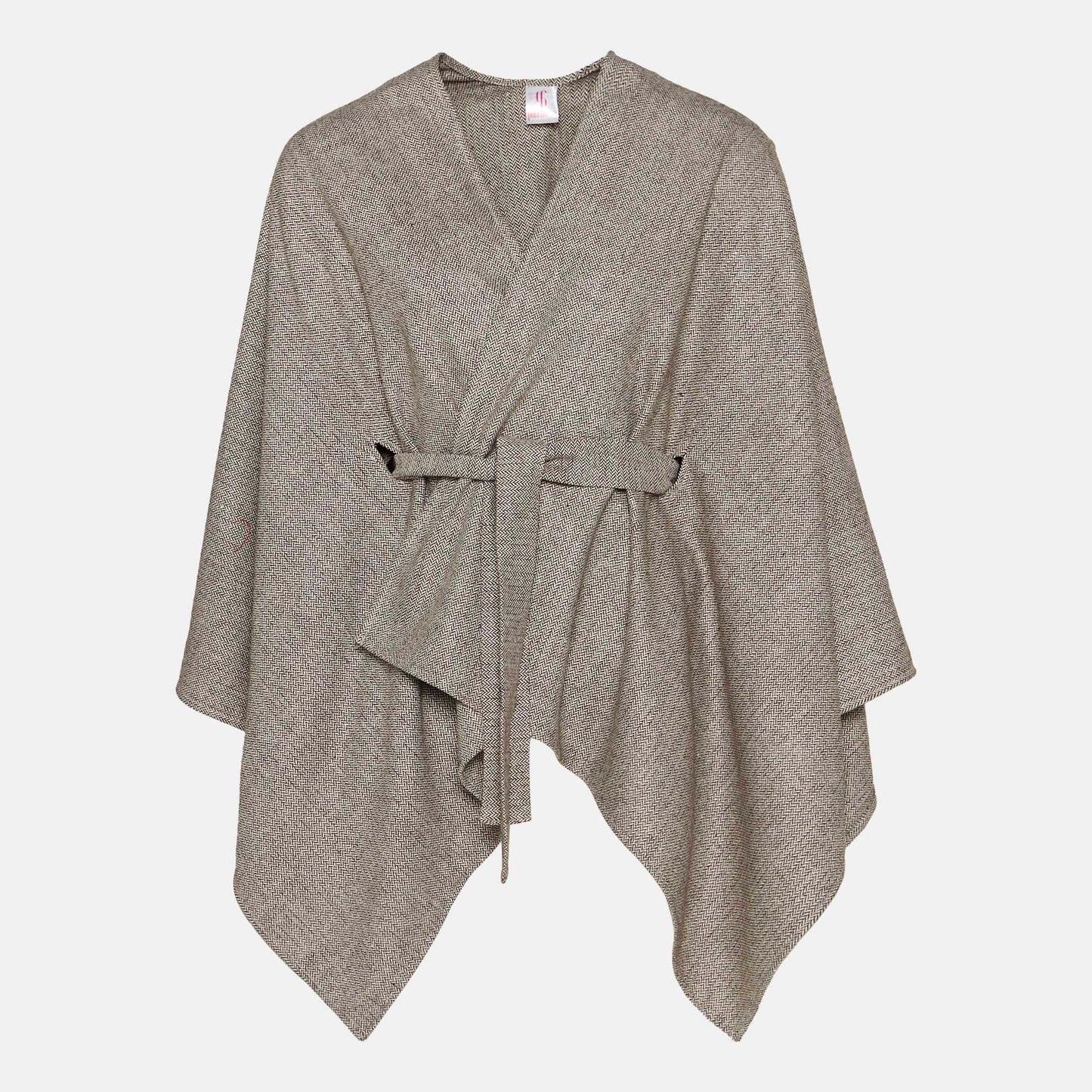 Brown Tweed Herringbone Poncho/Throw with Belt