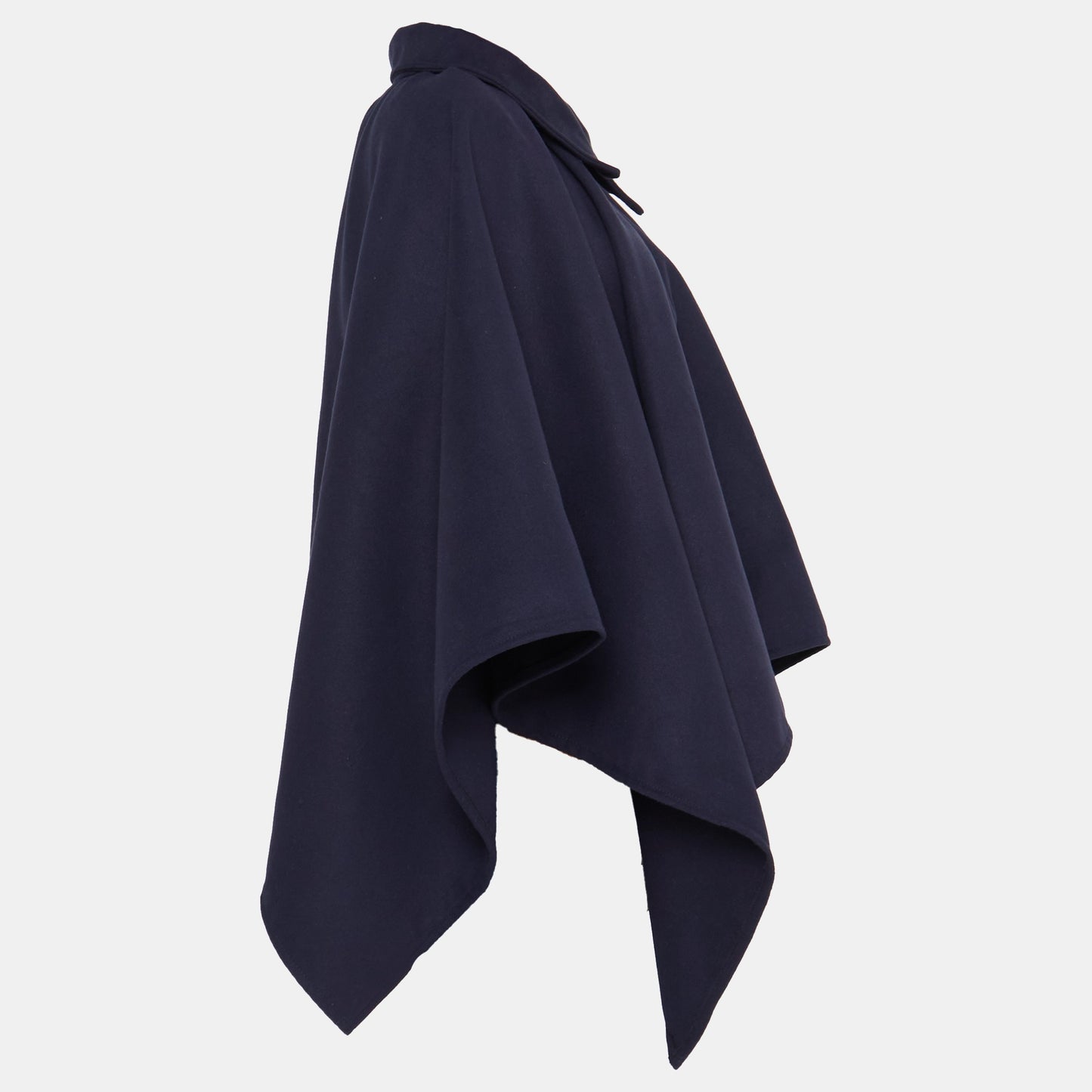 Navy Blue Rectangular Poncho with Classic Collar