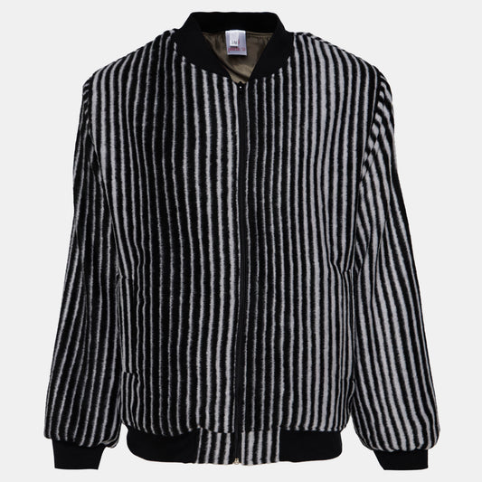 Unisex Stripped Black and Grey Bomber Jacket - Black Ribbing
