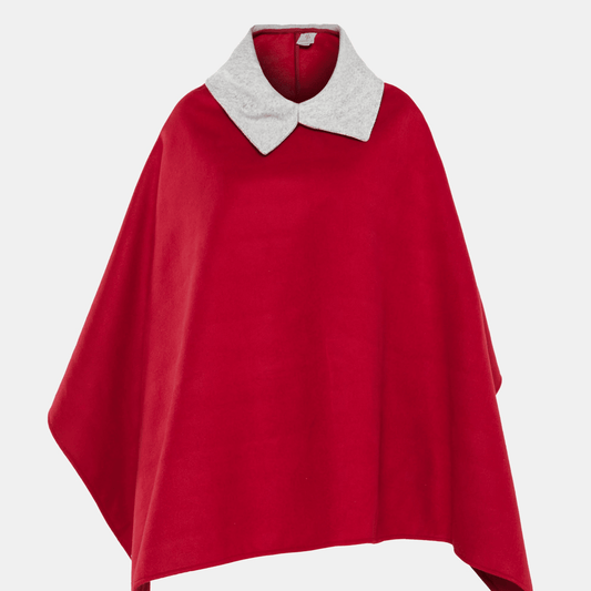 Maroon Lopsided Poncho with Melange Classic Collar