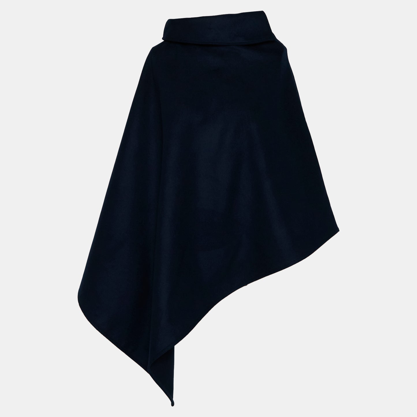 Navy Blue Melton Lopsided Poncho with Flat Collar