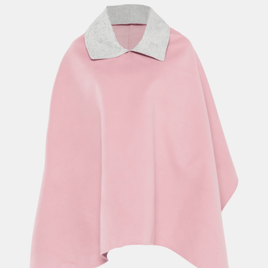 PonchoSA Pink Lopsided Poncho with Melange Classic Collar