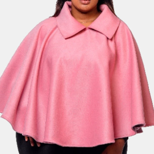 Pink Curved Poncho with Flat Collar-Melton