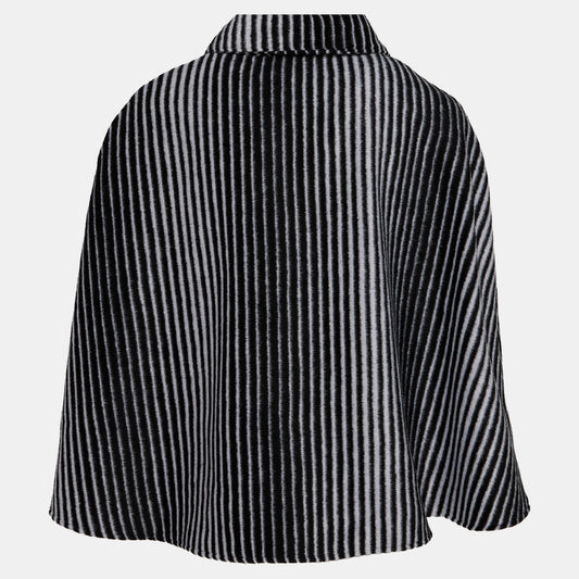 Women's Zipped Stripped Curved Poncho with Classic Collar with lining
